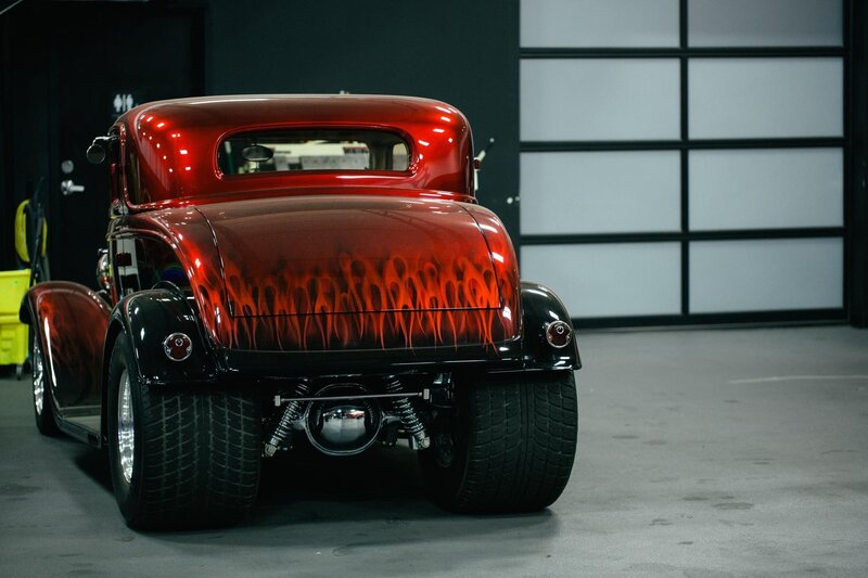 Red Flame-painted Hot Rod — Dramatic