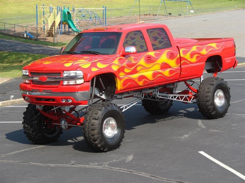Red Flame-painted Monster Truck