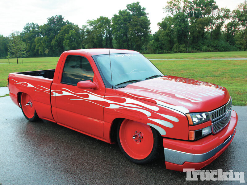 Red Flame-painted Pickup Truck — Calm