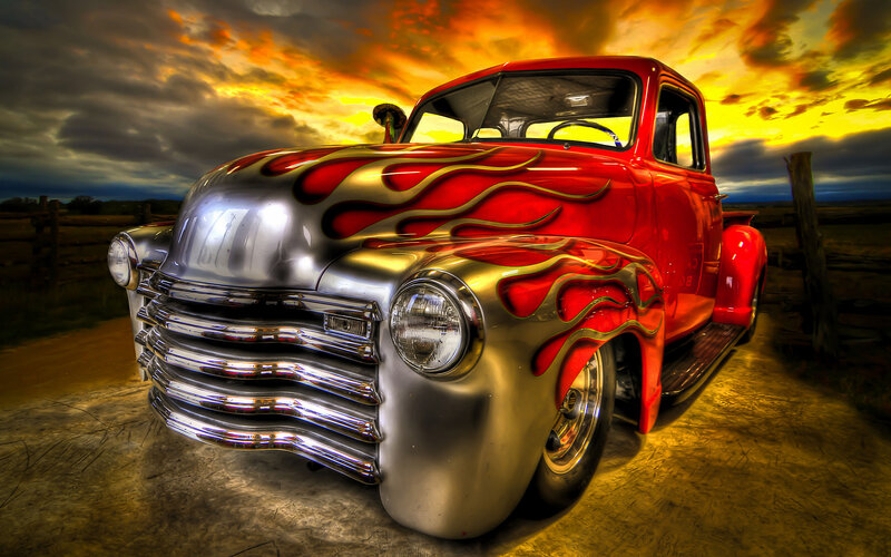 Red Flame-painted Truck — Dramatic