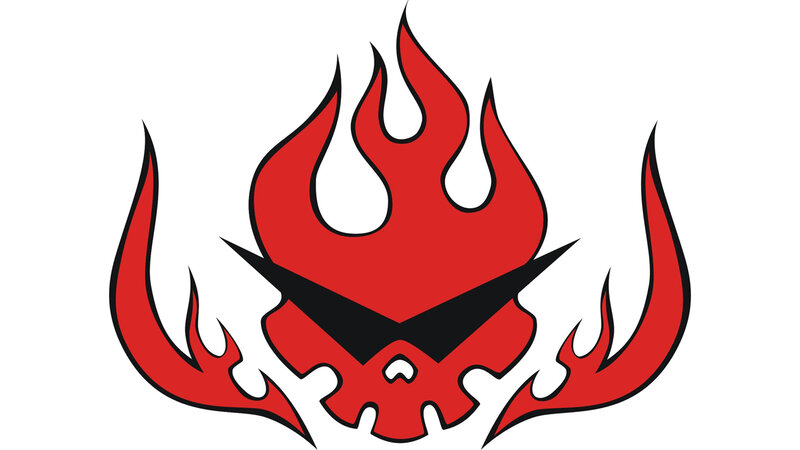 red flame skull logo