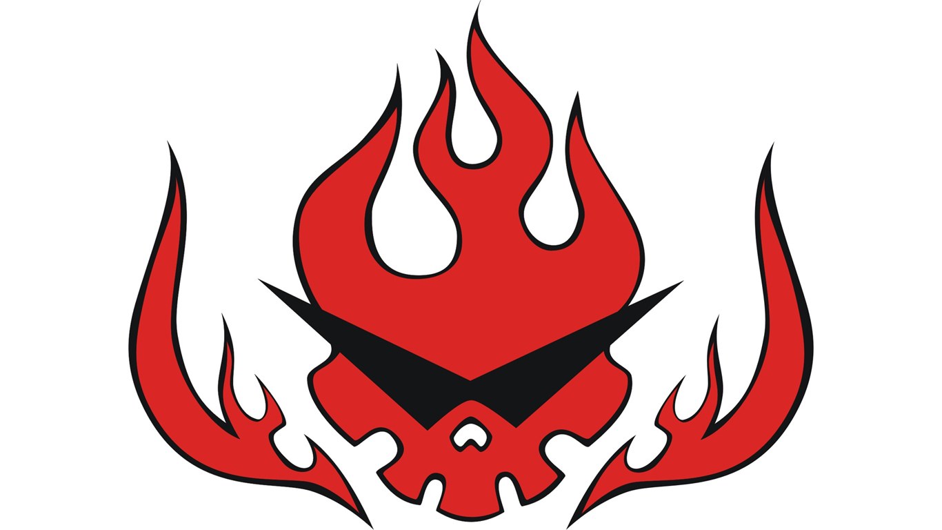 red flame skull logo