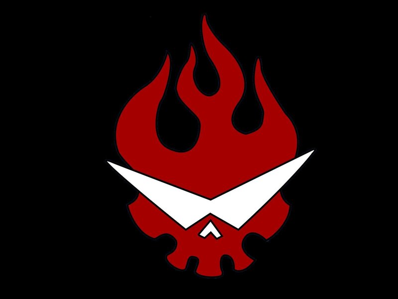 red flame skull logo