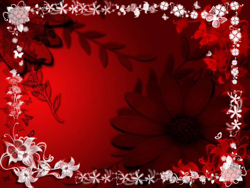 red floral border with butterflies