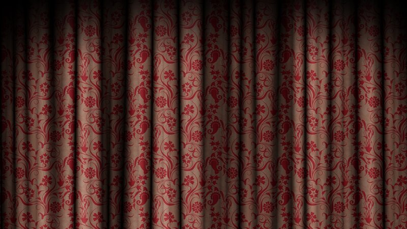 red floral curtain pattern