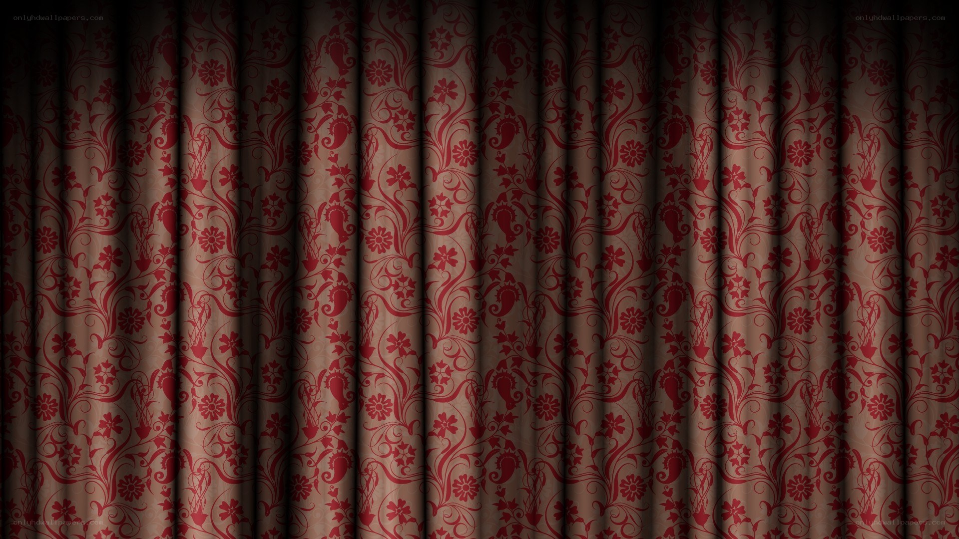 red floral curtain pattern