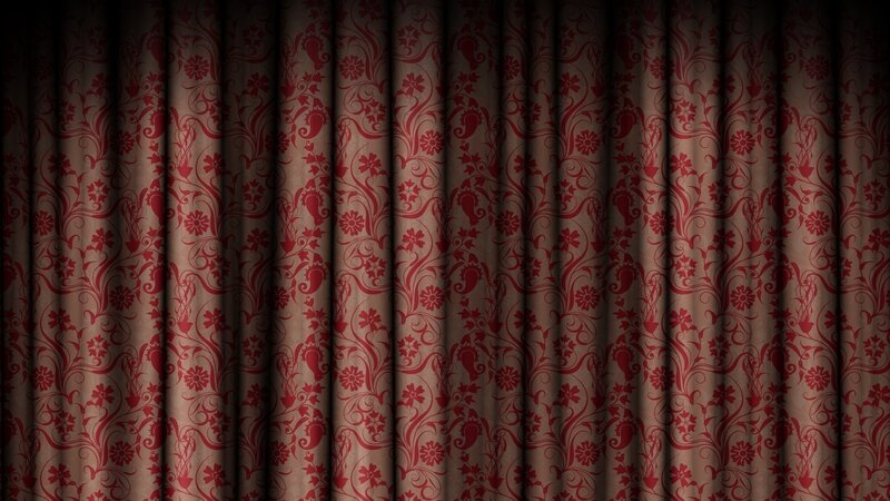 red floral curtain pattern