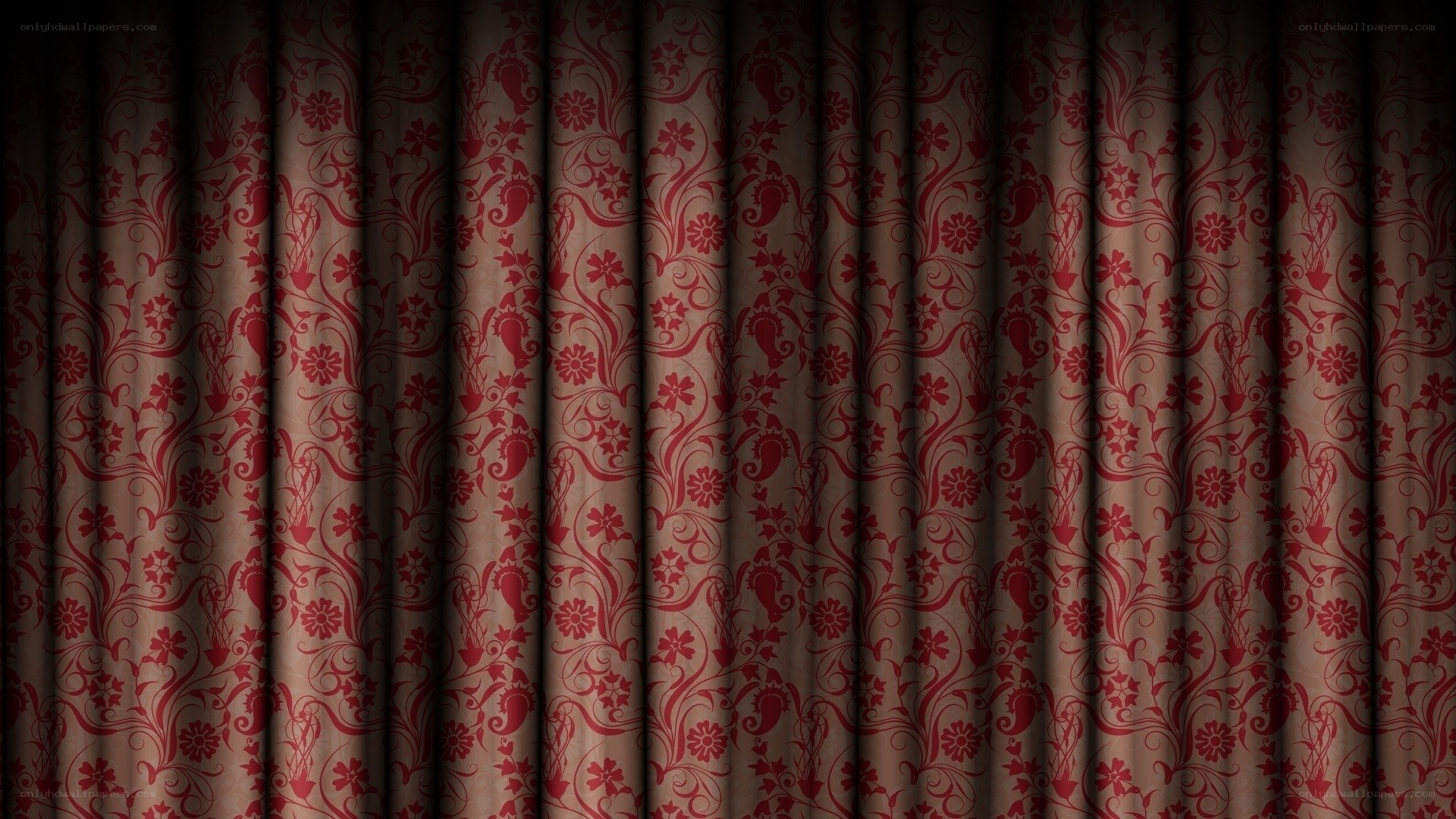 red floral curtain pattern