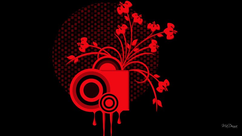 Red Floral Design — Dramatic, Digital Art