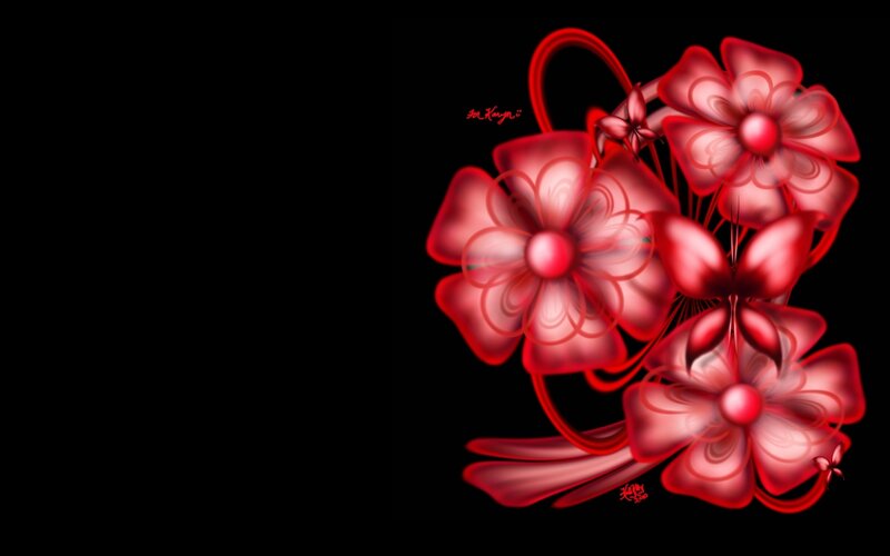 Red floral design on black