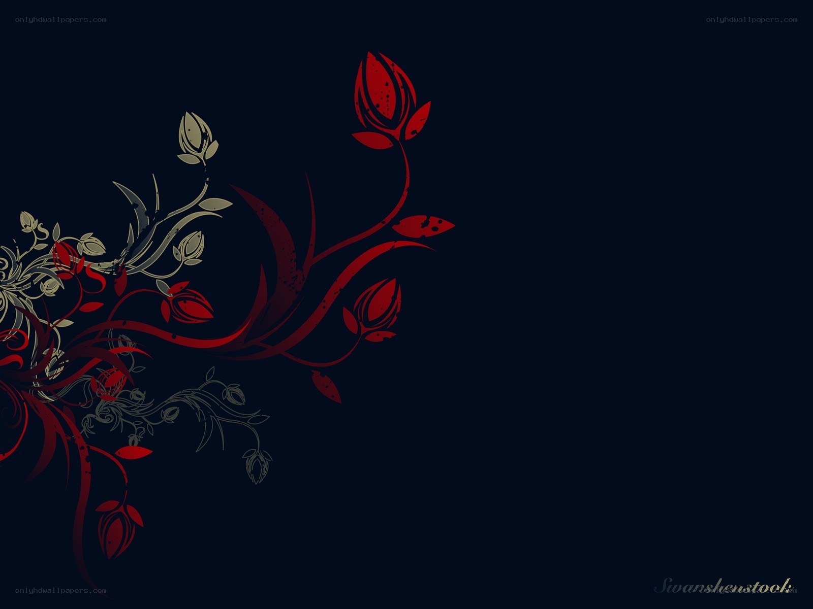 red floral design on dark background