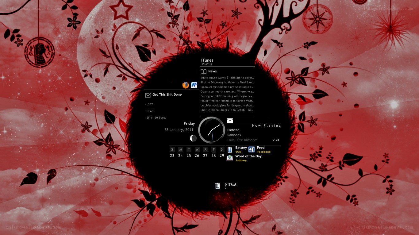 Red floral desktop interface