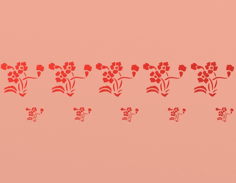 red floral pattern on peach