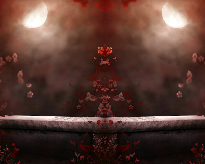 Red Floral Pattern on Stone