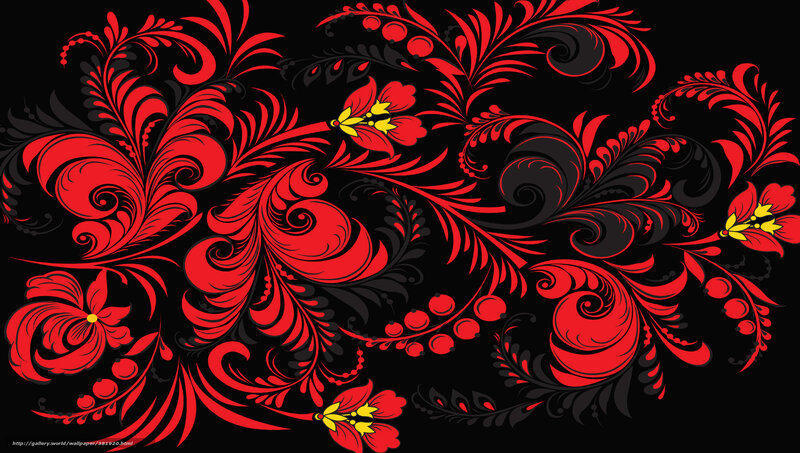 Red Floral Pattern — Ornate, Vector Art, Flowers, Leaves, Berries