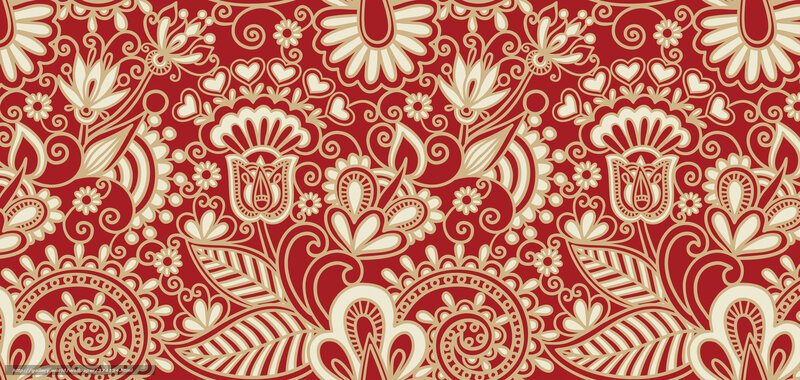 Red Floral Pattern — Ornate, Vector Art, Flowers, Leaves
