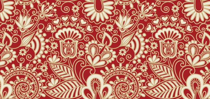 Red Floral Pattern — Ornate, Vector Art, Flowers