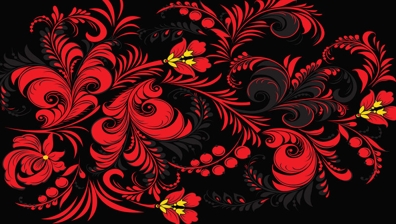 Red Floral Pattern — Ornate, Vector Art