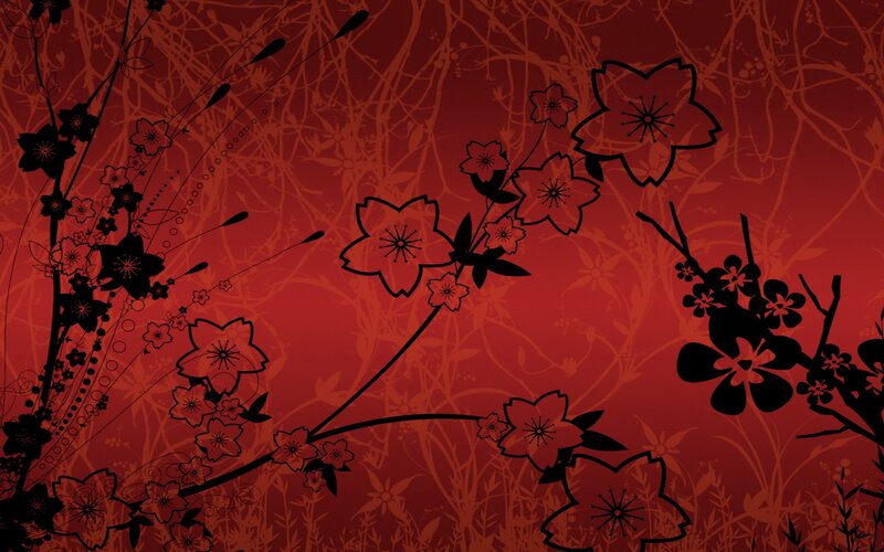 Red floral pattern wallpaper