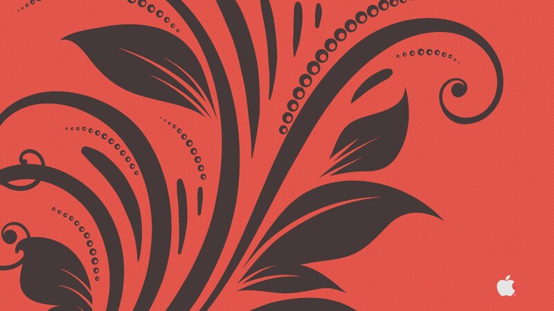 red floral pattern with apple logo