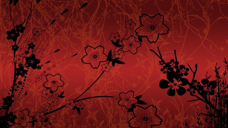 red floral silhouette pattern