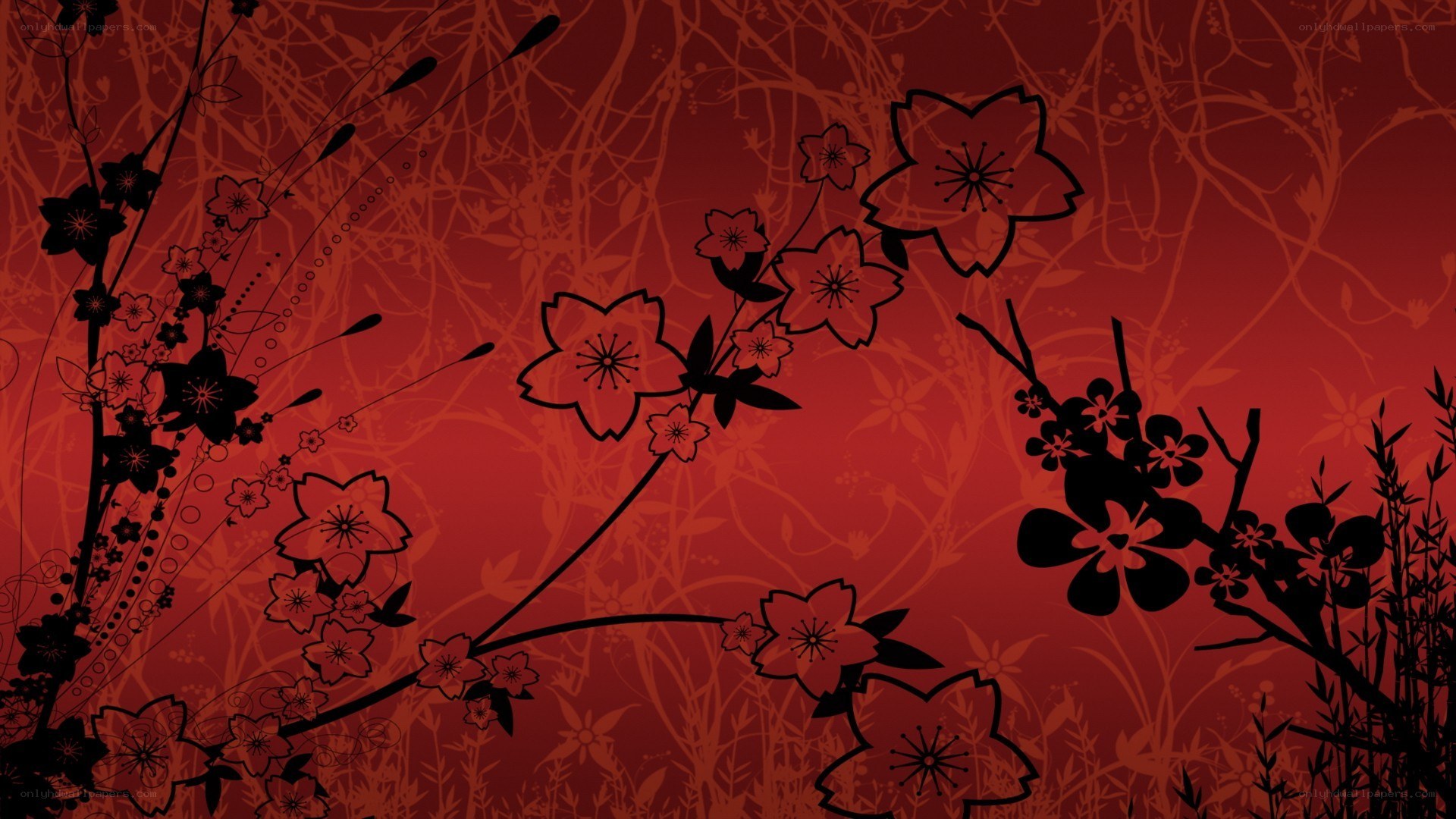red floral silhouette pattern