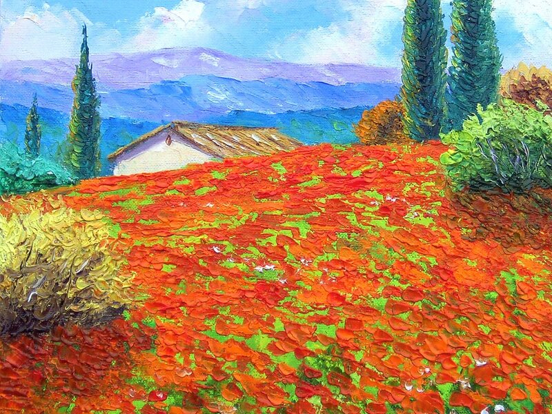 Red Flower Field — Serene, Afternoon