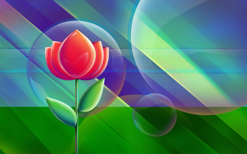 Red Flower in Glass Bubble