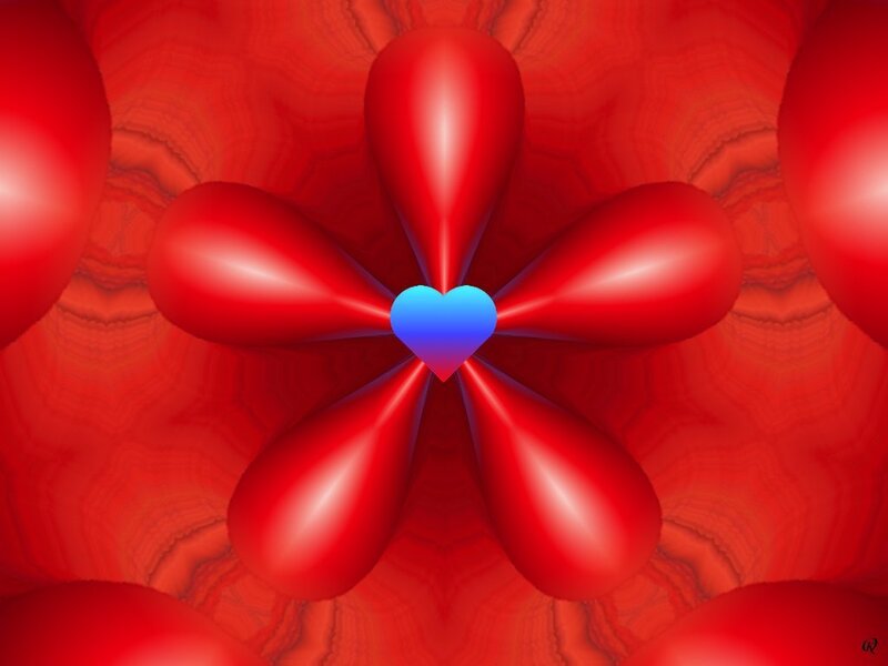 Red flower with blue heart center