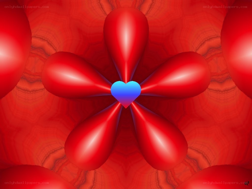 Red flower with blue heart center