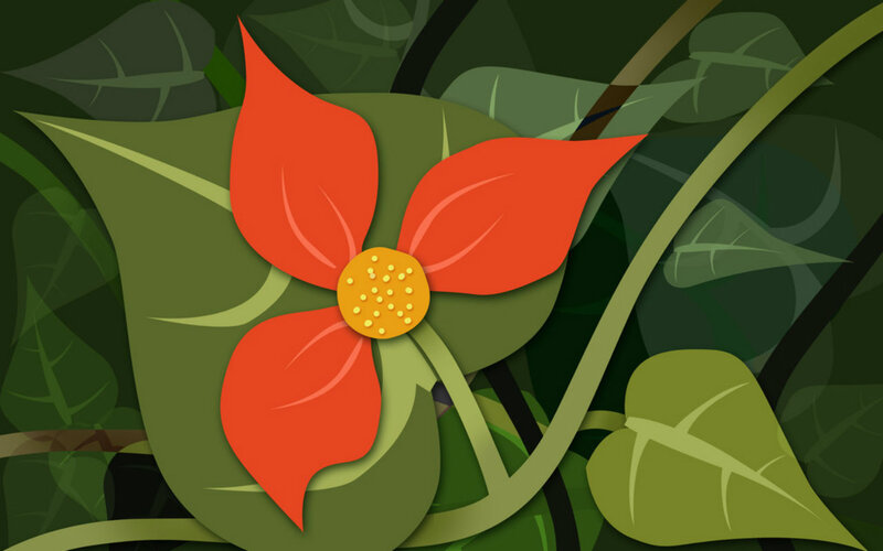 Red Flower with Green Leaves — Calm, Illustration