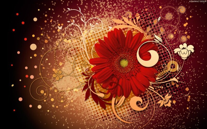 Red flower with swirls