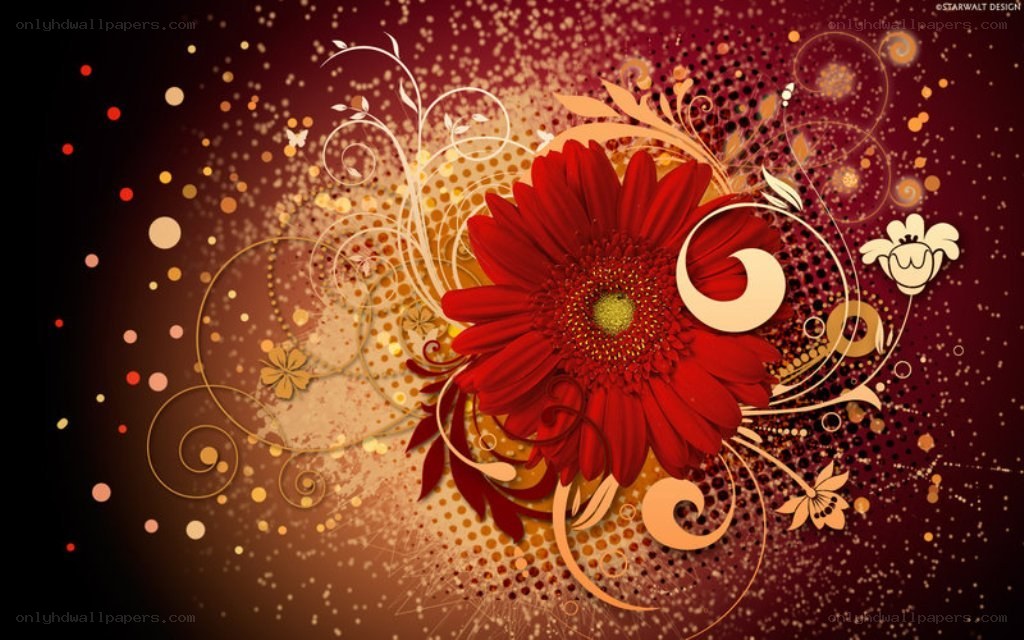 Red flower with swirls