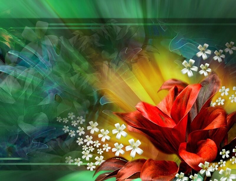Red Flower with White Blossoms — Vibrant, Digital Art