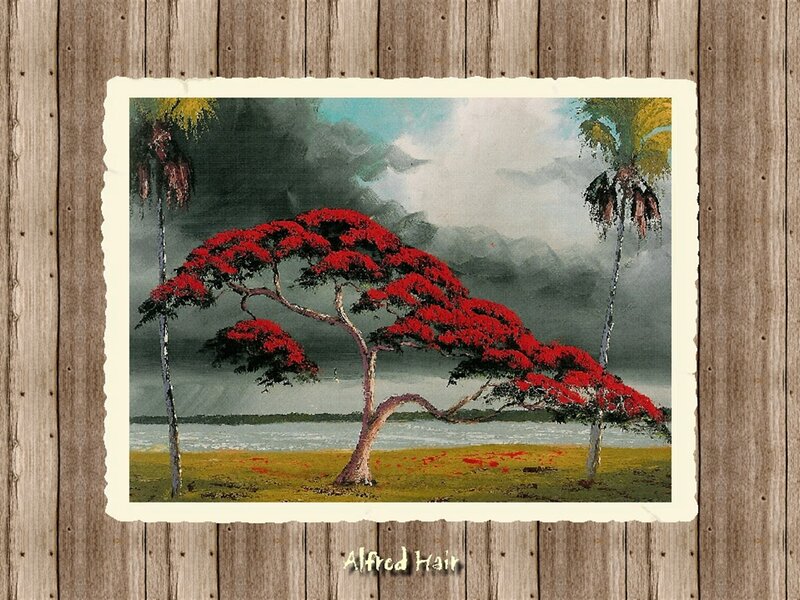 Red-flowered Tree — Red, Dramatic, Painting