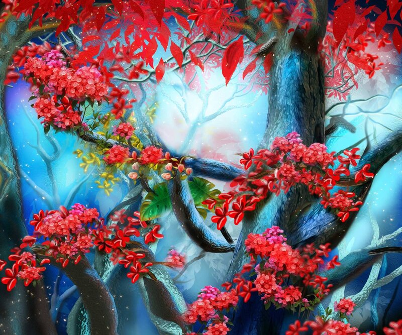 Red-flowered Tree — Red, Fantastical