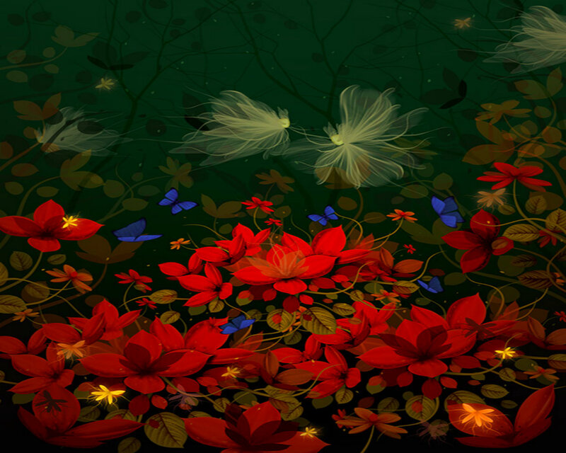 Red Flowers and Butterflies — Dreamy