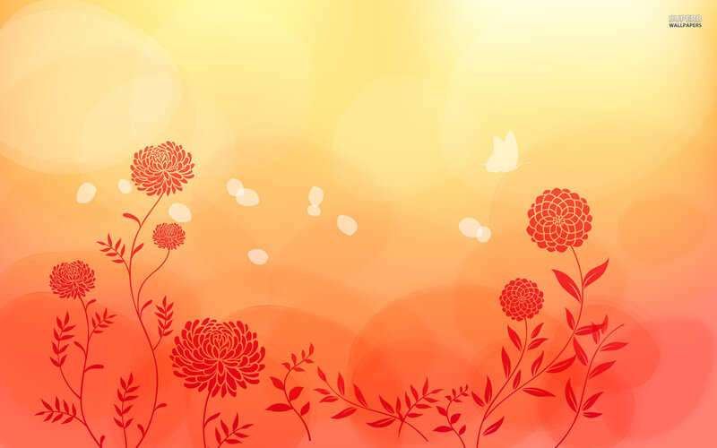 Red Flowers and Butterfly — Orange