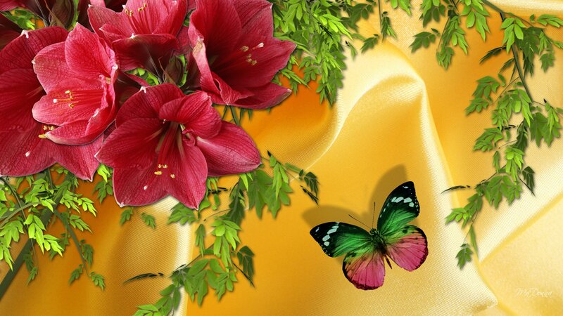 Red Flowers and Butterfly — Serene