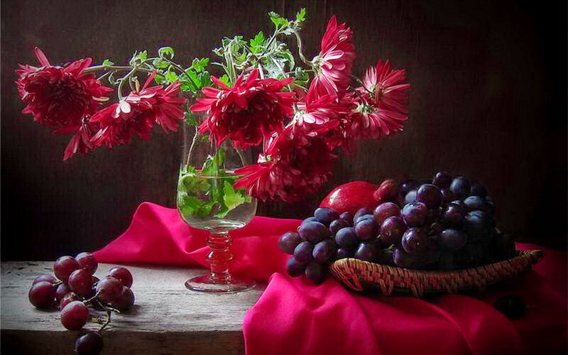Red Flowers and Grapes