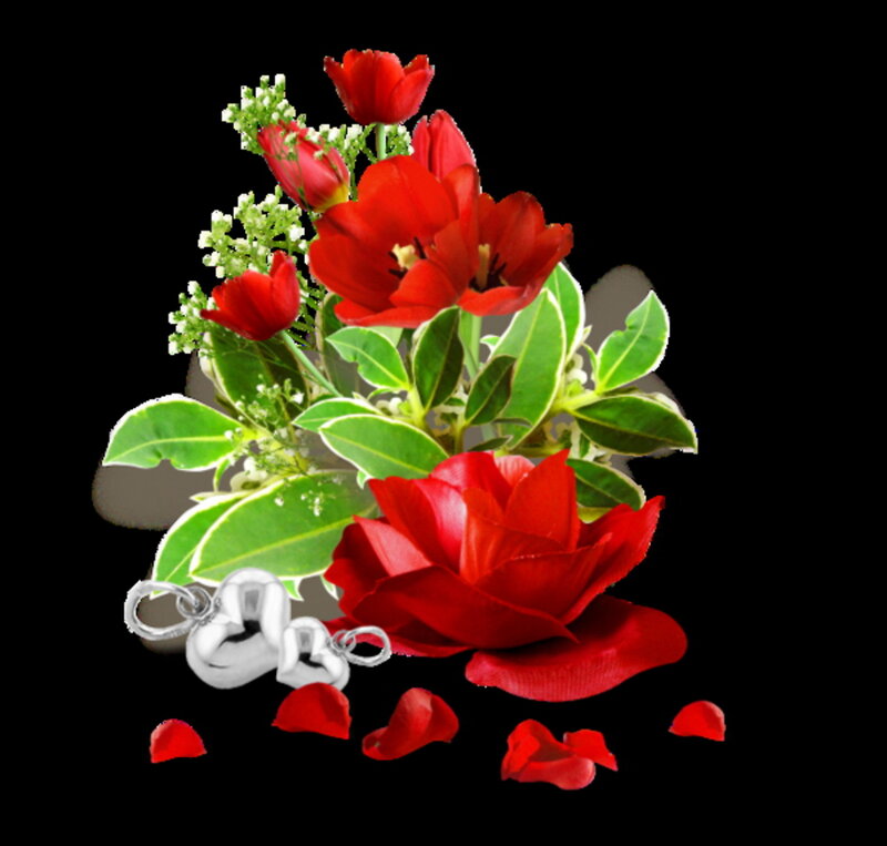 Red Flowers and Heart Charm