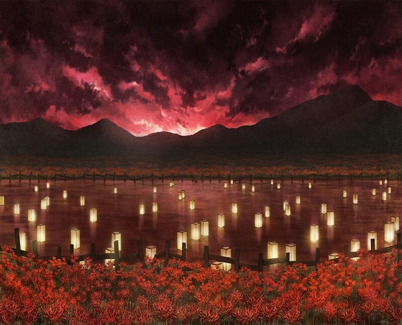 Red Flowers and Lanterns