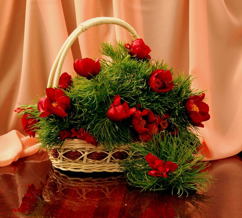 Red flowers in a basket