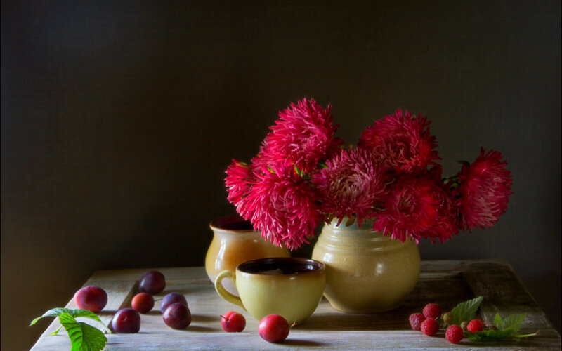 Red Flowers in a Vase — Dramatic, Photograph