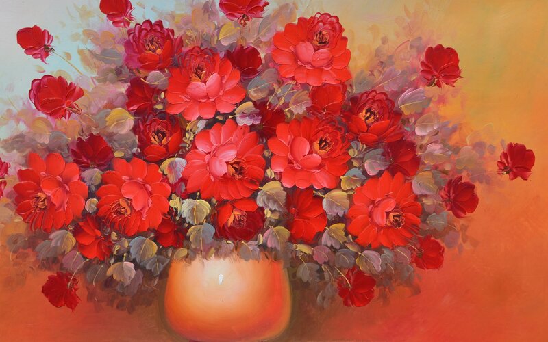 Red Flowers in a Vase — Warm