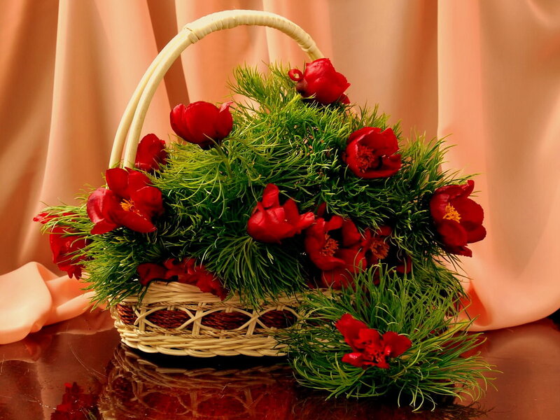 Red Flowers in Basket