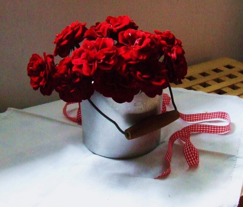 Red Flowers in Bucket — Calm