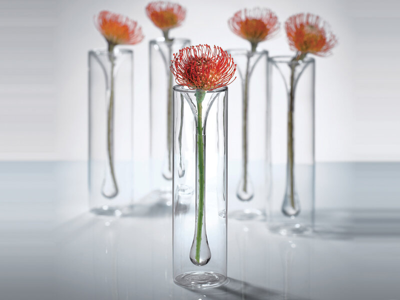 Red Flowers in Glass Vases