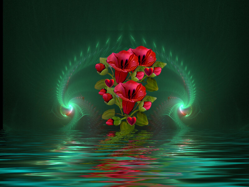 Red flowers in green light