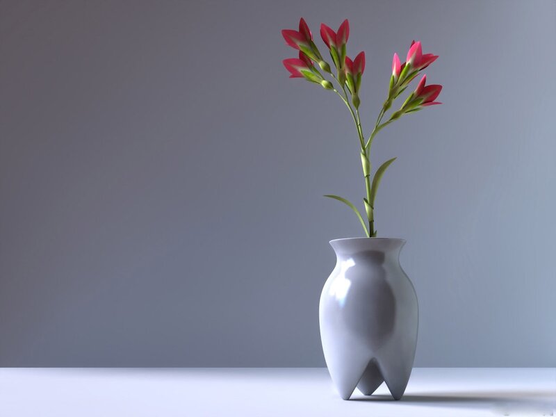 Red Flowers in Vase — Gray